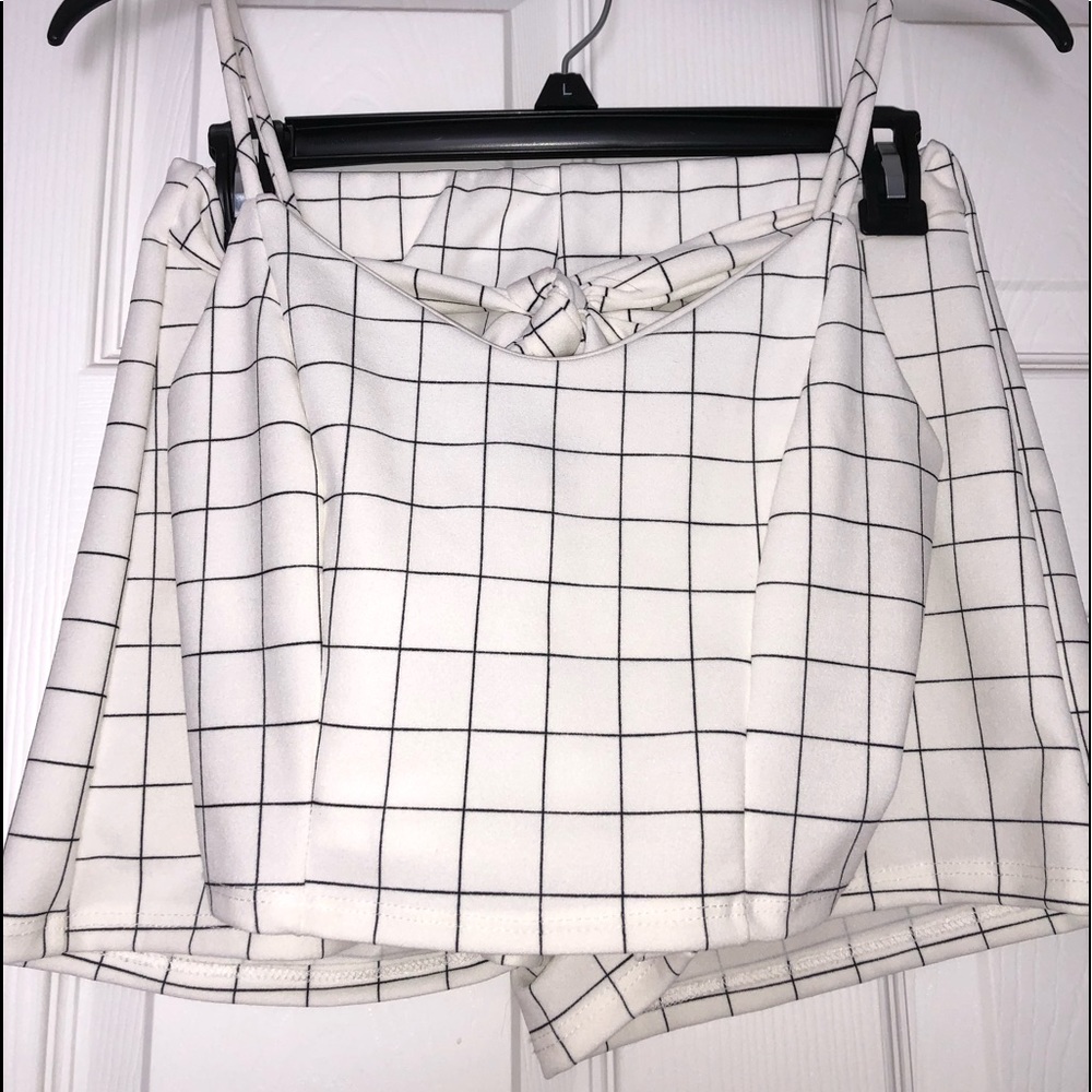 white plaid tank top and shorts set